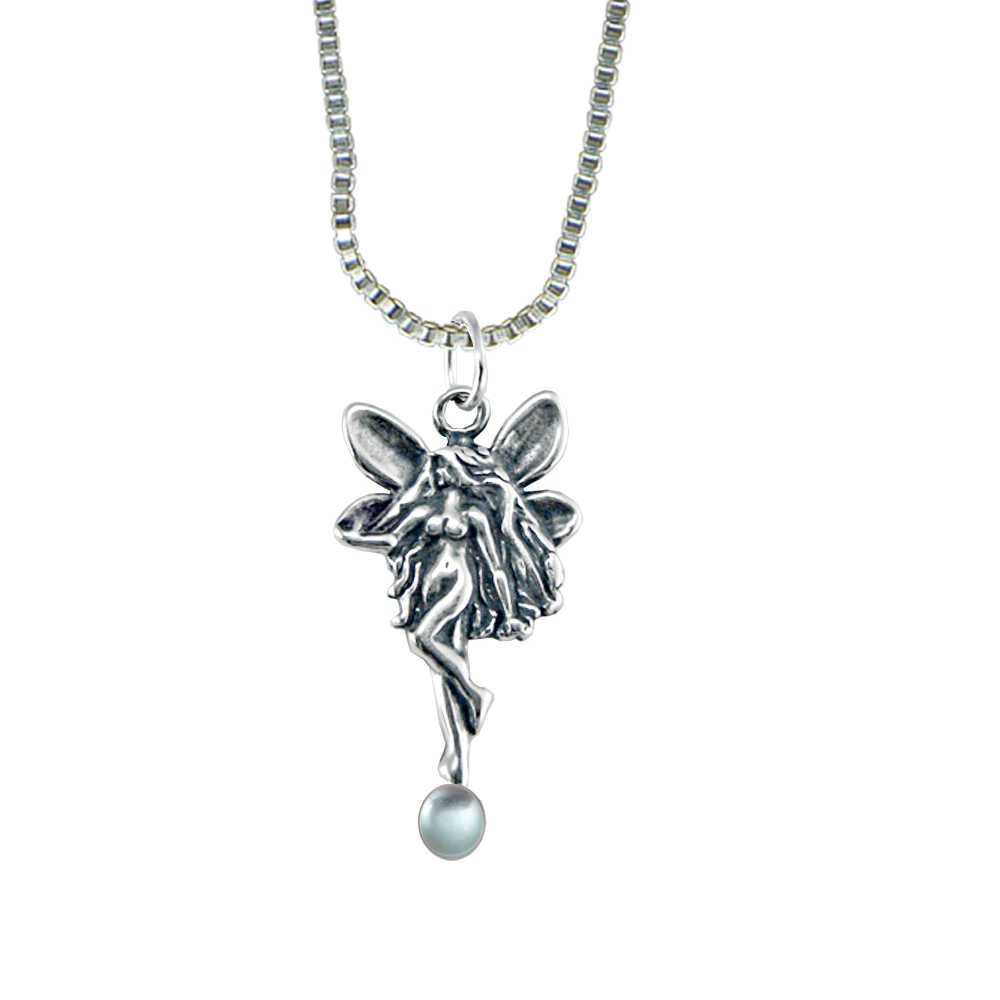 Sterling Silver Dancing Fairy Pendant With Blue Topaz
